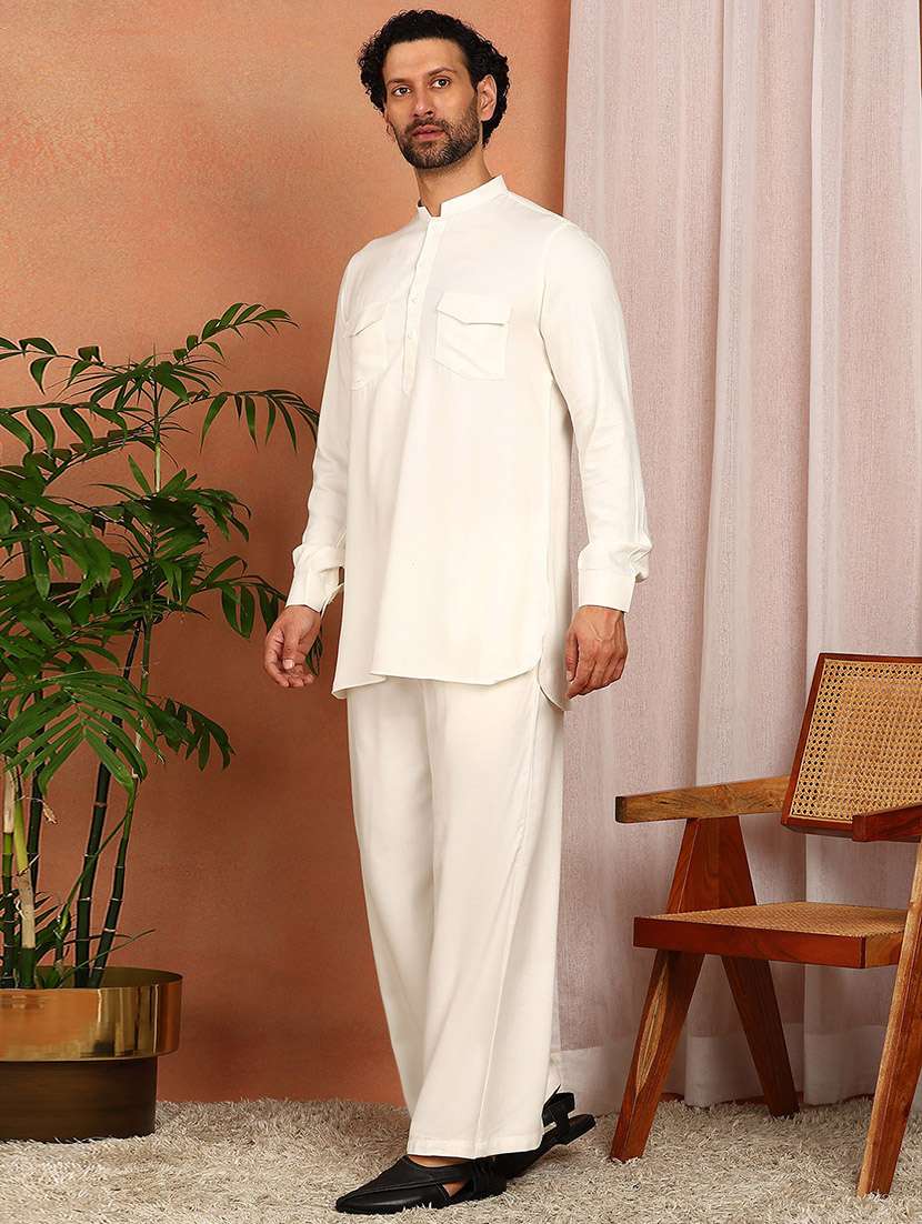 men solid mandarin neck kurta pyjama set - 22580378 -  Standard Image - 3
