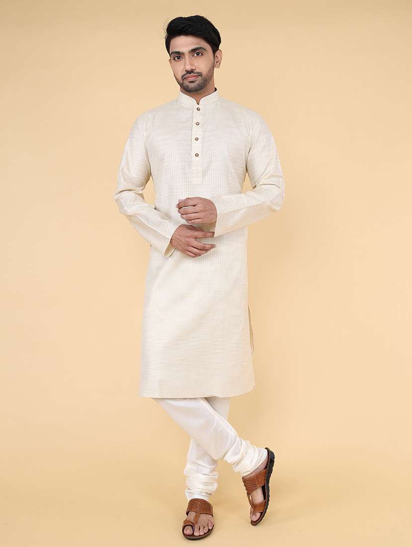 men self design mandarin neck long kurta