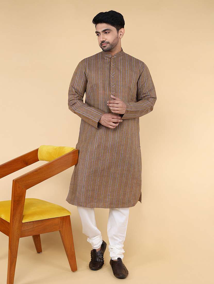 men printed mandarin neck long kurta