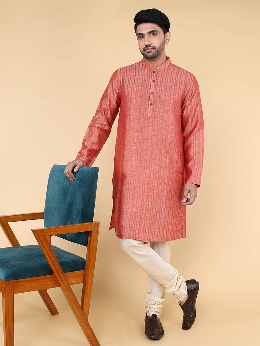 men self design mandarin neck long kurta