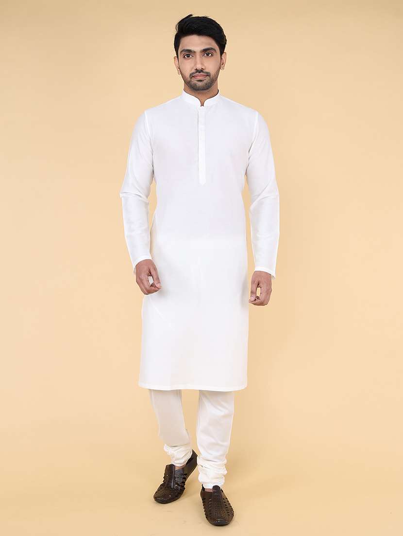 men solid mandarin neck long kurta