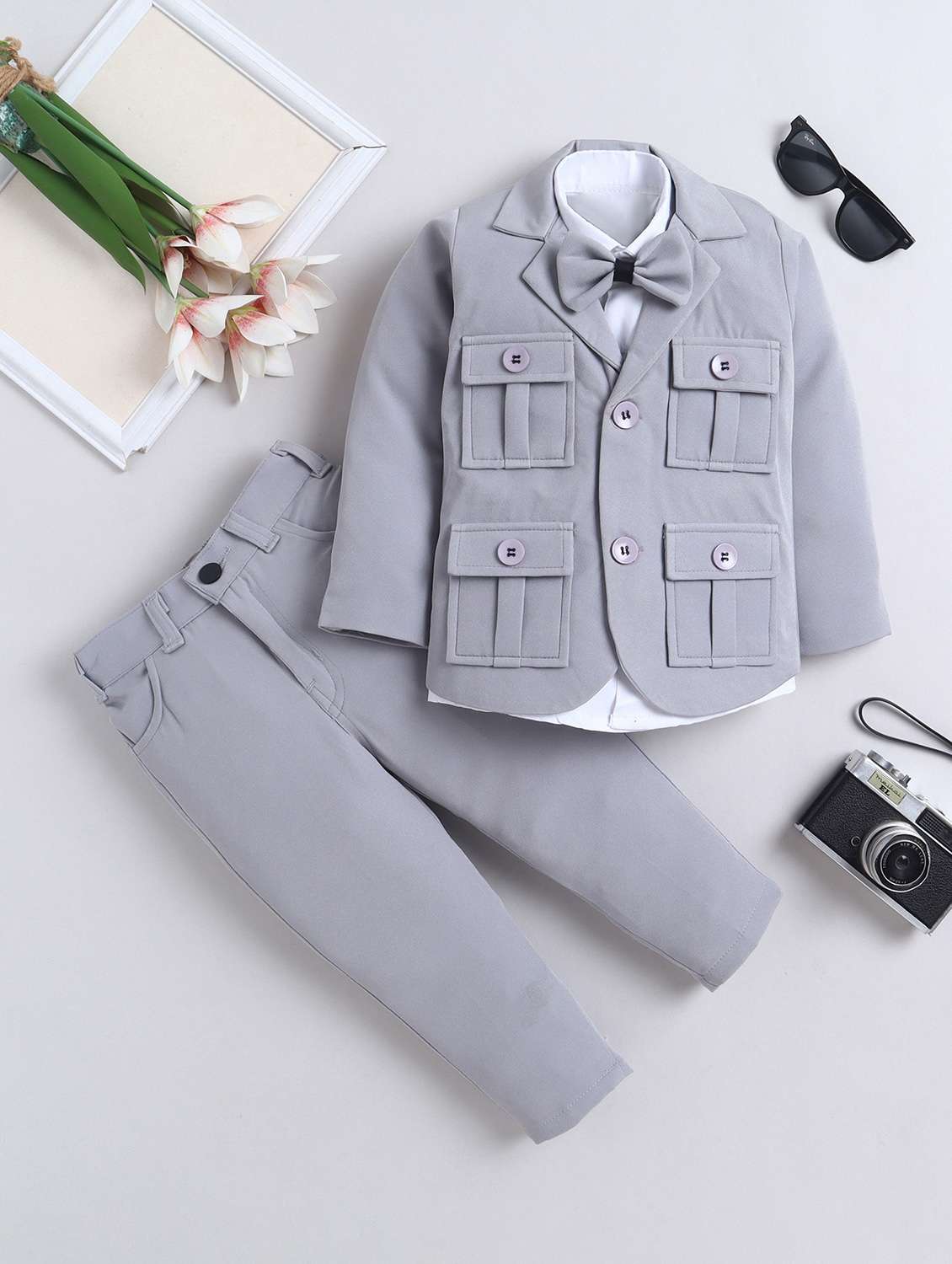 boys solid long sleeves suit set