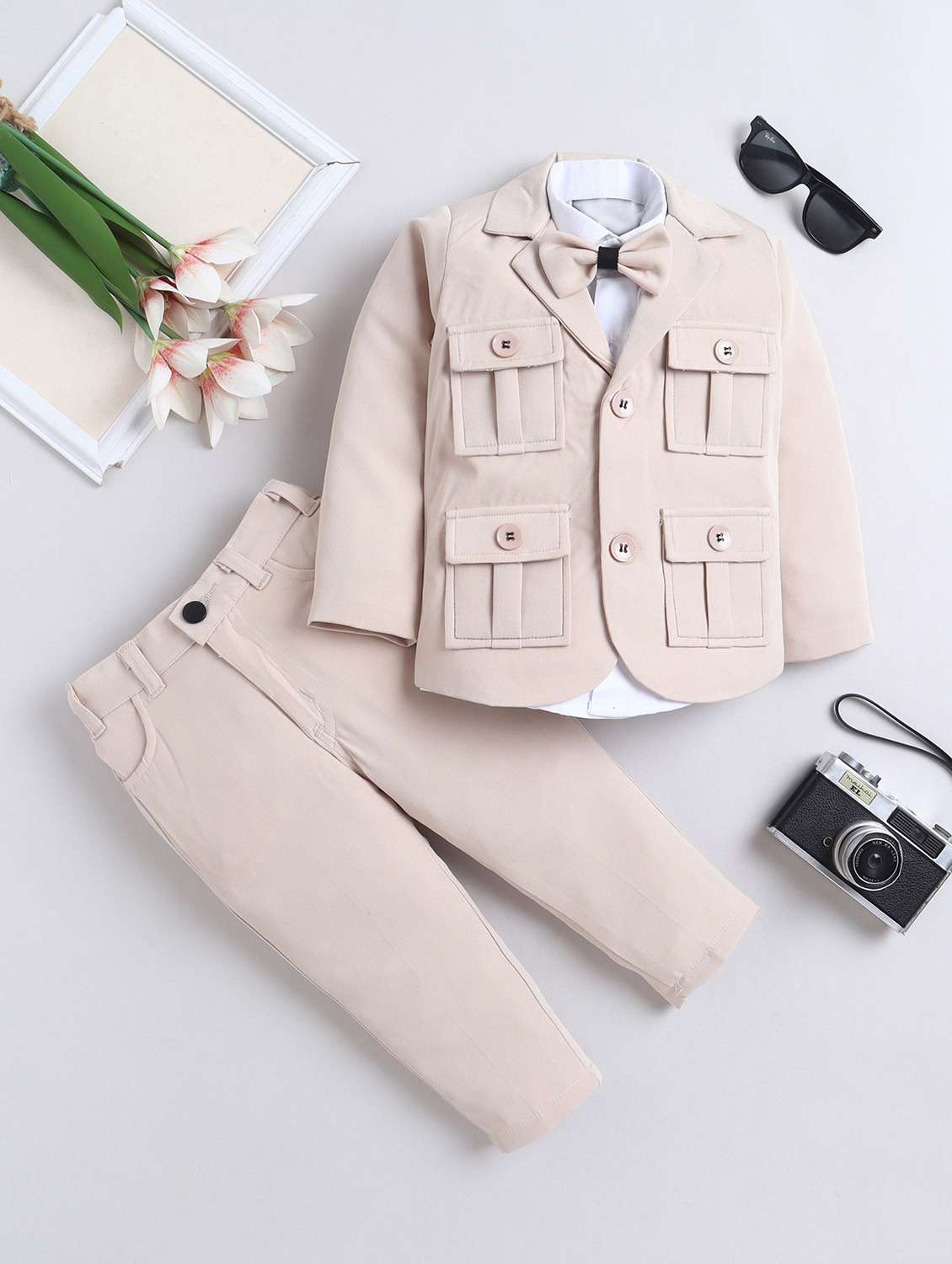 boys solid long sleeves suit set