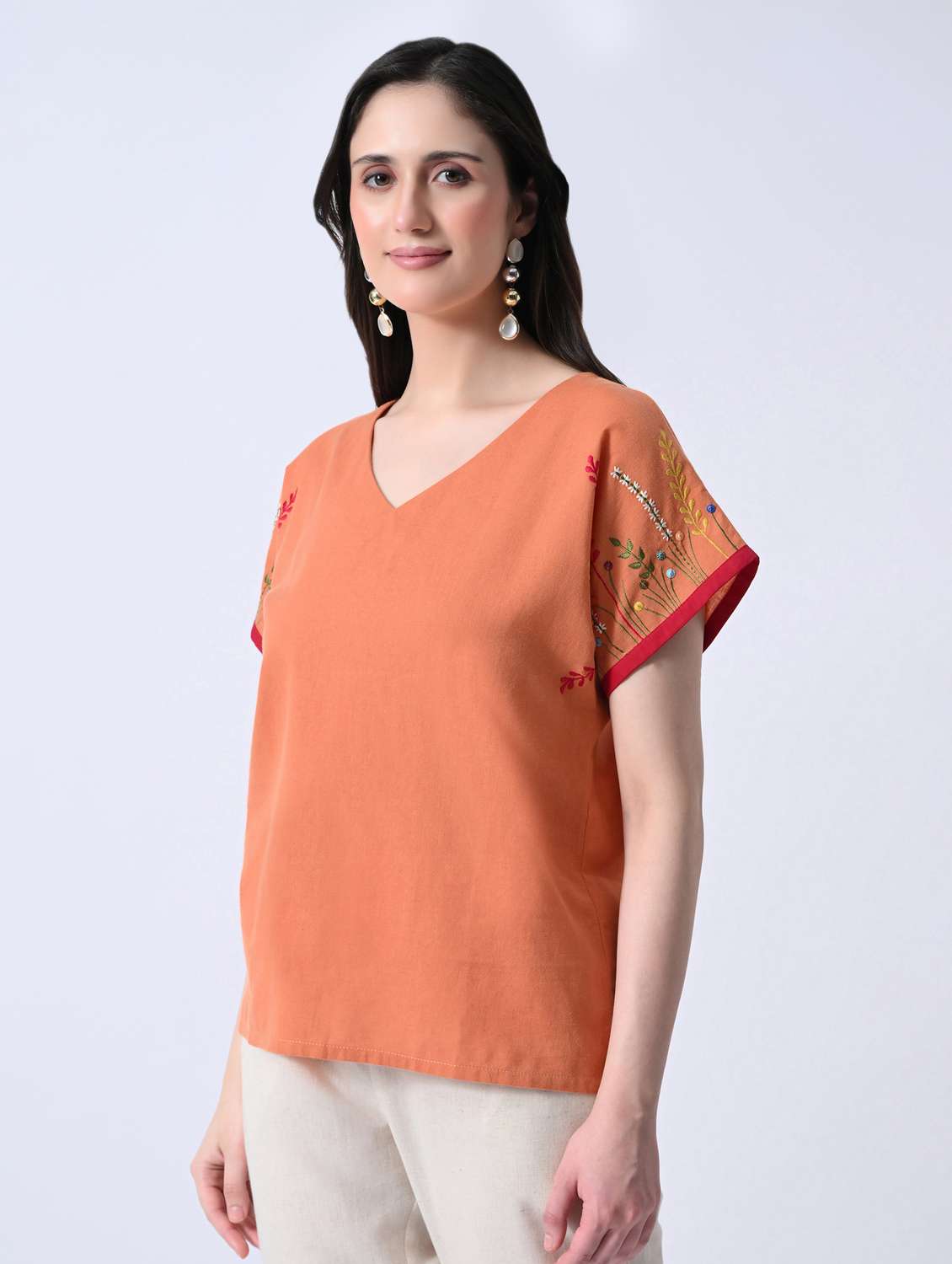 women embroidered v neck regular top - 22580445 -  Standard Image - 3