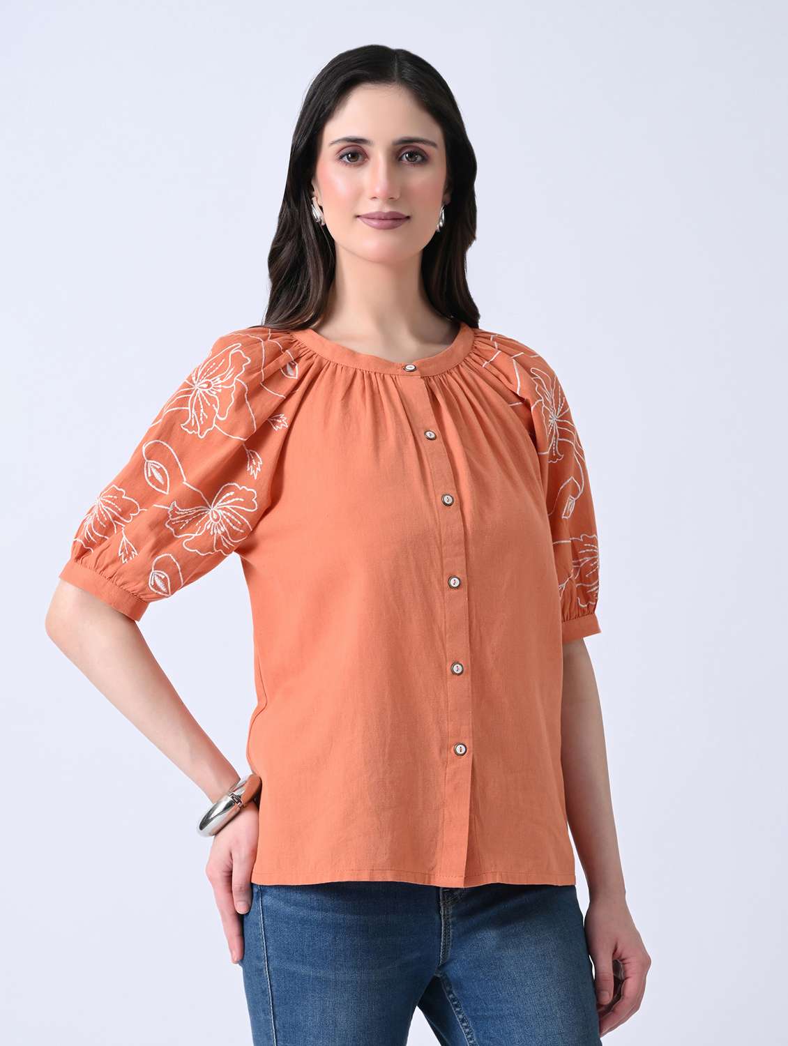 Women Embroidered Round Neck Regular Top - 22580447 -  Standard Image - 3