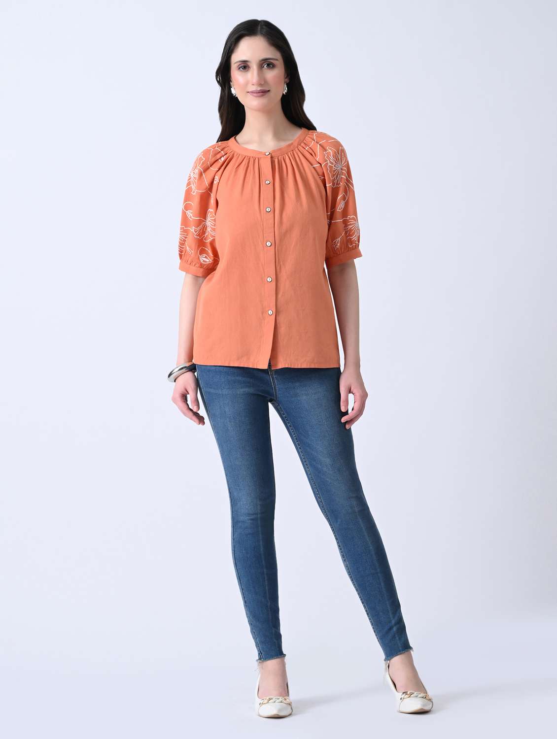 Women Embroidered Round Neck Regular Top - 22580447 -  Standard Image - 5