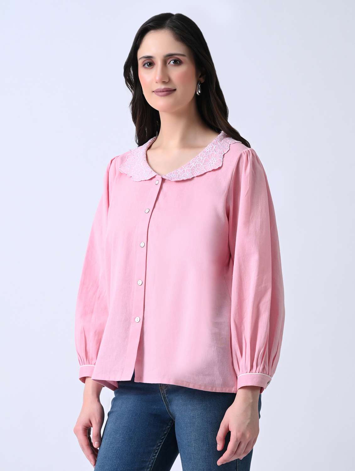 women embroidered long sleeves shirt style top - 22580449 -  Standard Image - 3