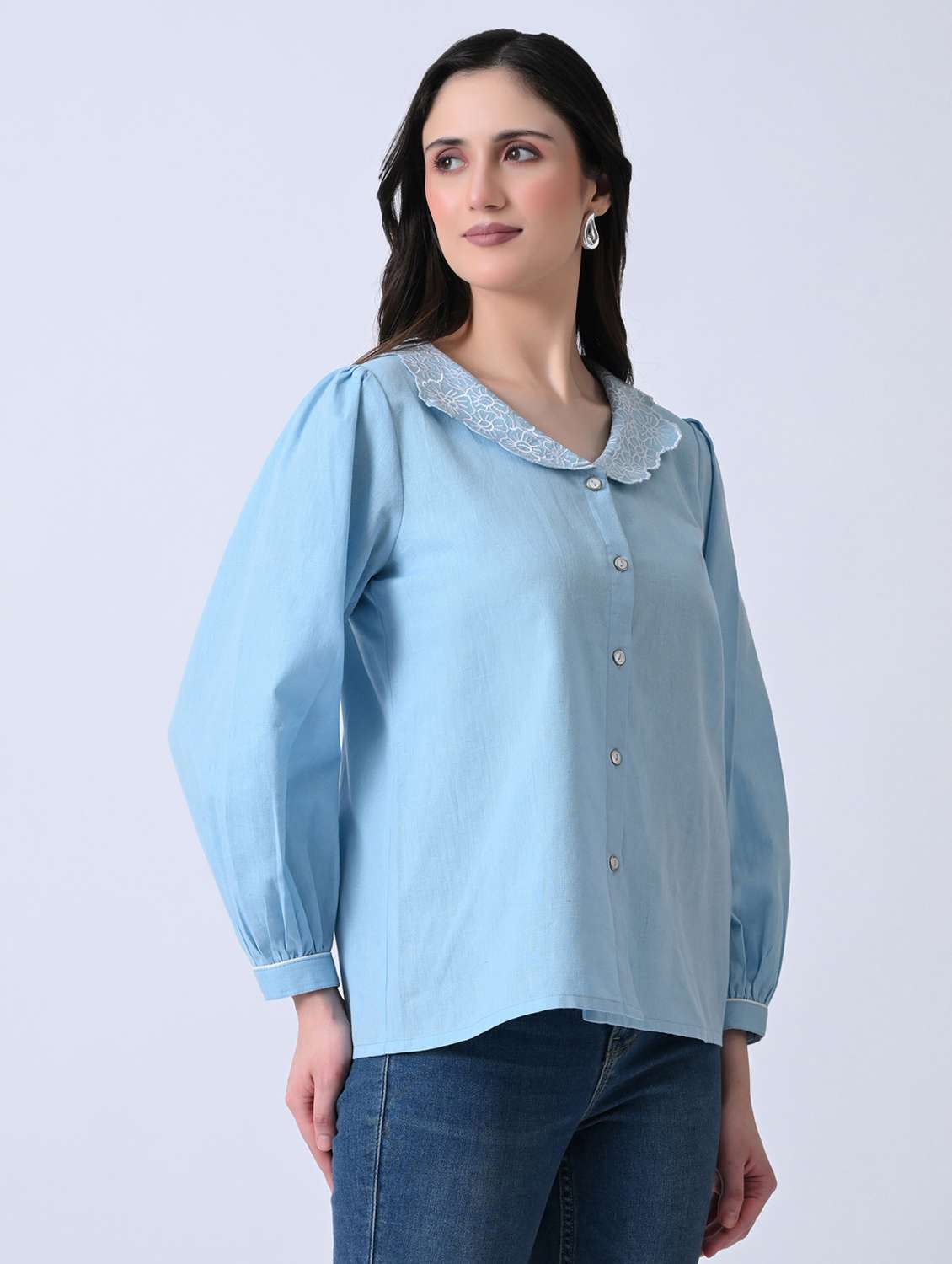 women embroidered round neck shirt style top - 22580450 -  Standard Image - 3