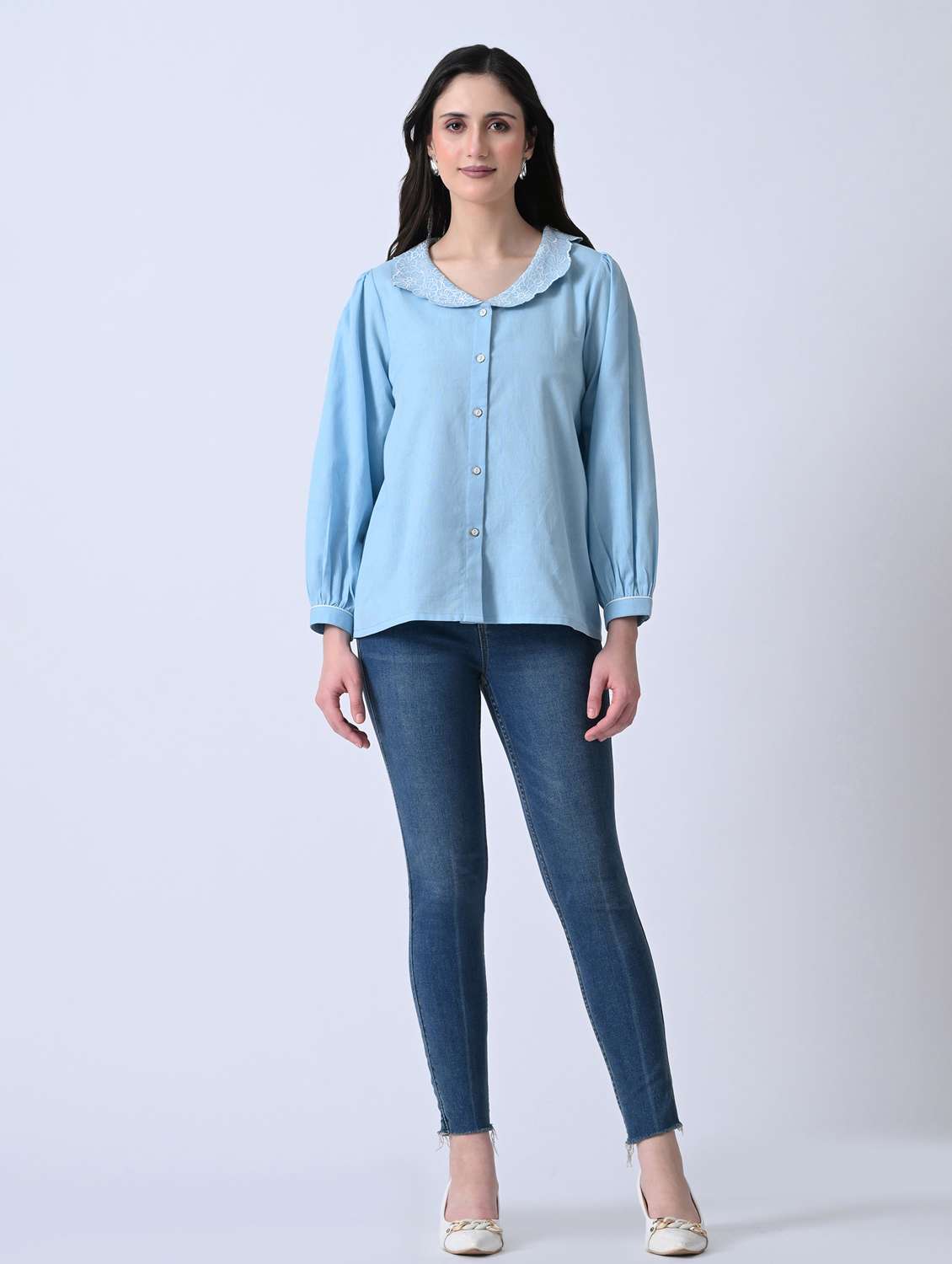 women embroidered round neck shirt style top - 22580450 -  Standard Image - 5