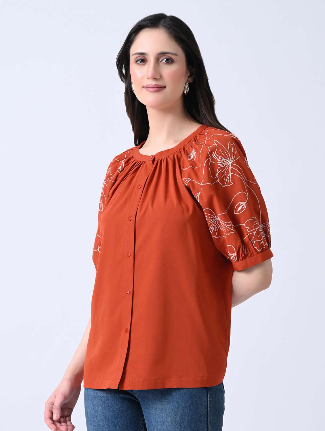 women embroidered round neck regular top - 22580454 -  Standard Image - 3