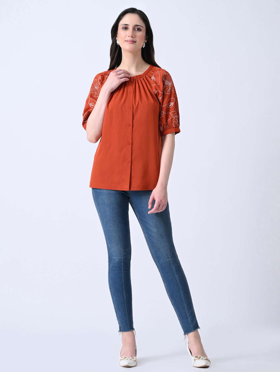 women embroidered round neck regular top - 22580454 -  Standard Image - 5