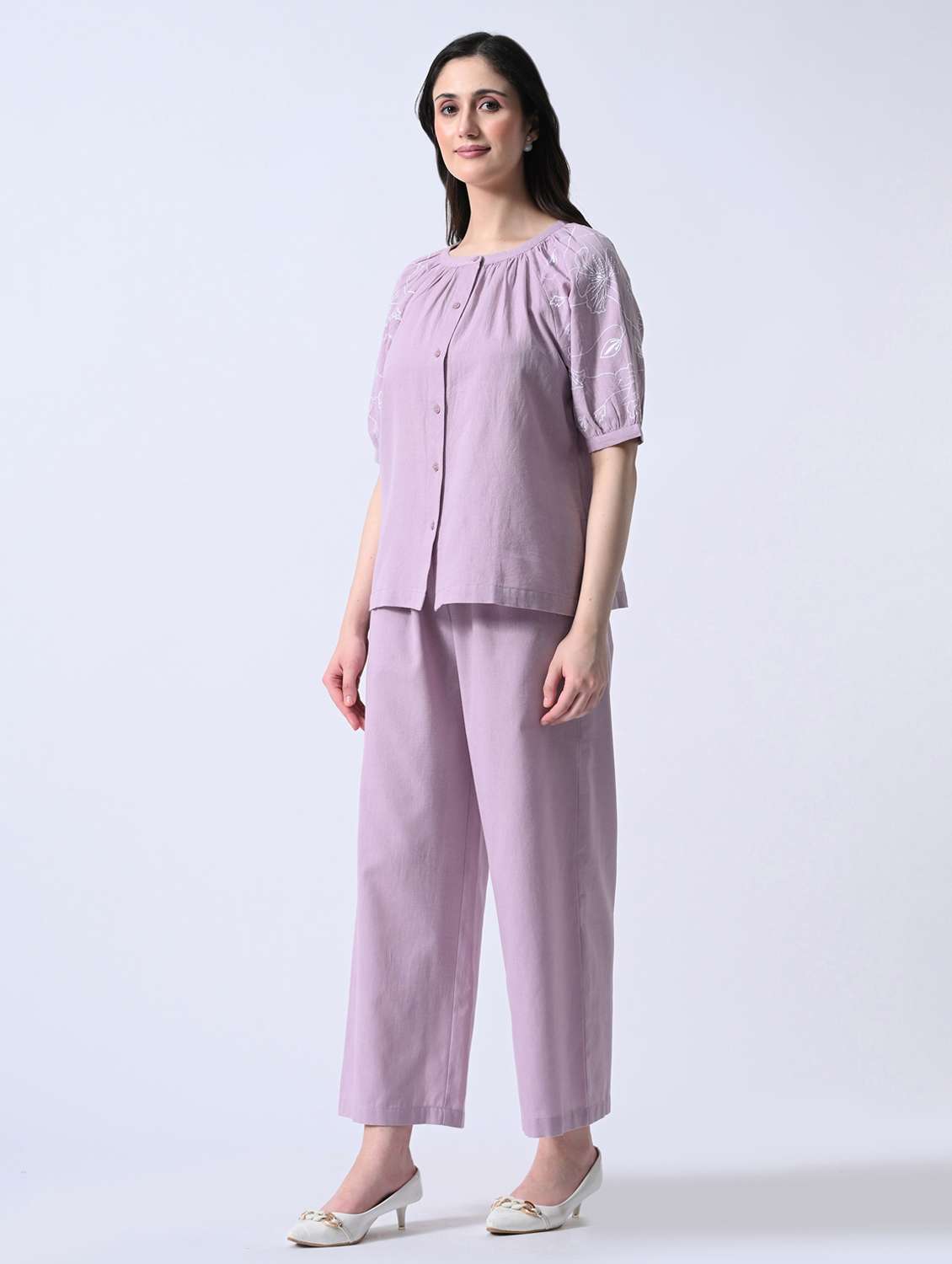 women embroidered short sleeves top and trouser co-ord set - 22580461 -  Standard Image - 3