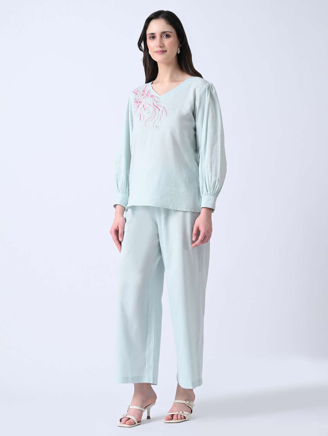 women embroidered long sleeves top and trouser co-ord set - 22580464 -  Standard Image - 3