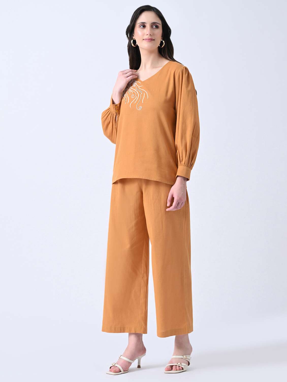 women embroidered long sleeves top and trouser co-ord set - 22580465 -  Standard Image - 3
