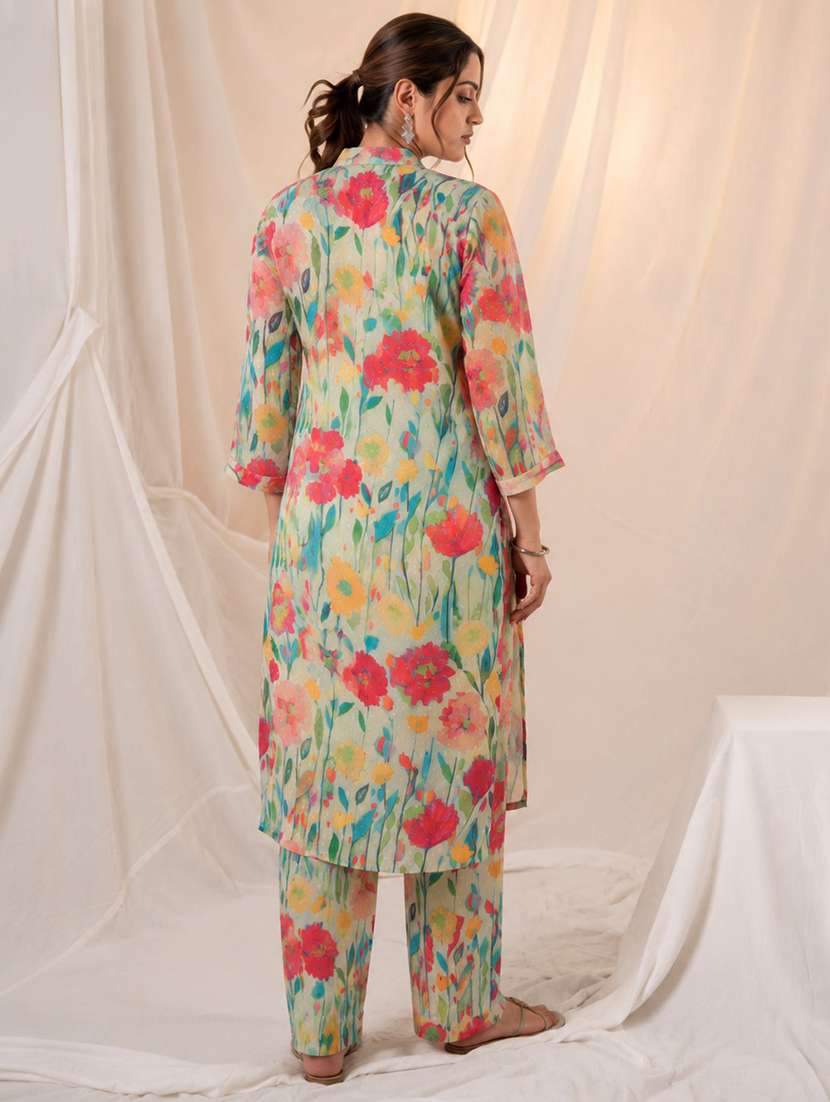 women printed three quarter sleeves kurta and pant set - 22580473 -  Standard Image - 3