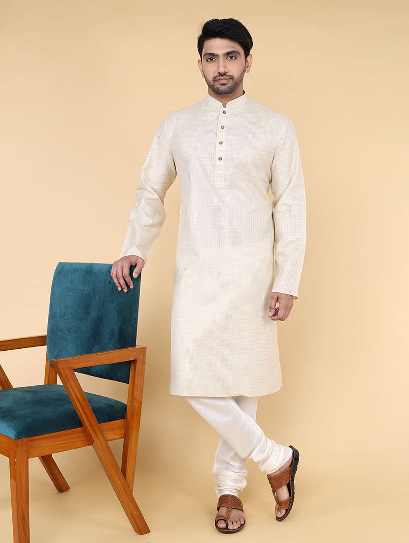 men self design mandarin neck long kurta
