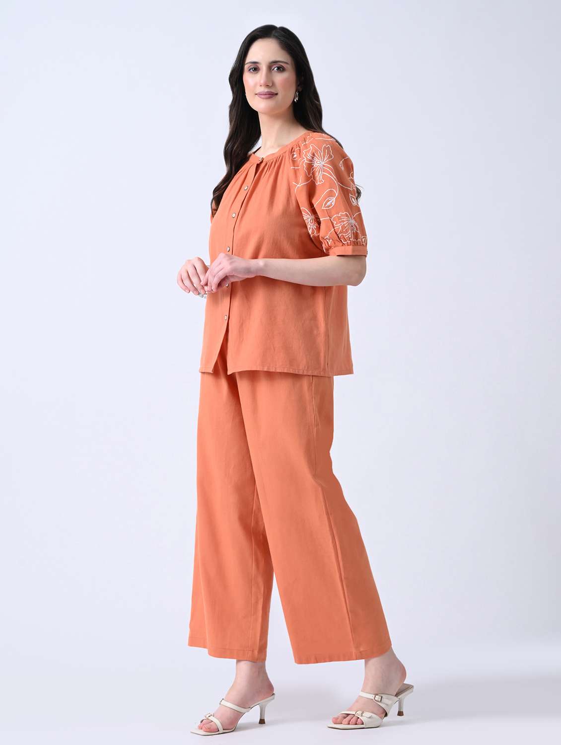 orange cotton top and palazzos set coord - 22580499 -  Standard Image - 3