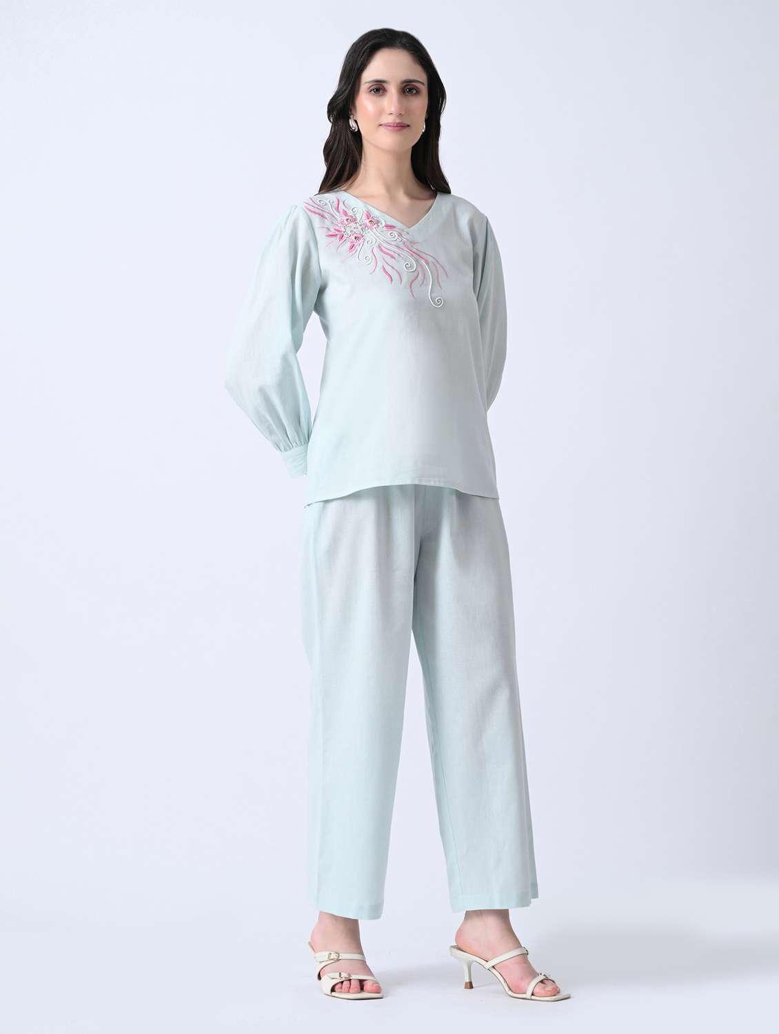 women embroidered long sleeves top and trouser co-ord set - 22580504 -  Standard Image - 3