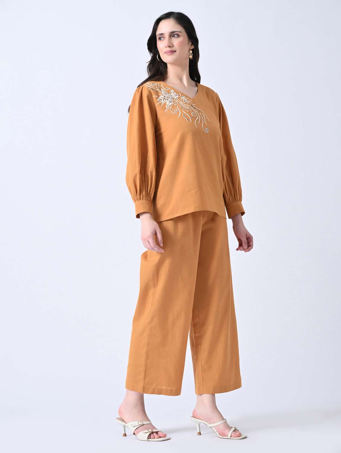 orange cotton top and palazzos set coord - 22580505 -  Standard Image - 3