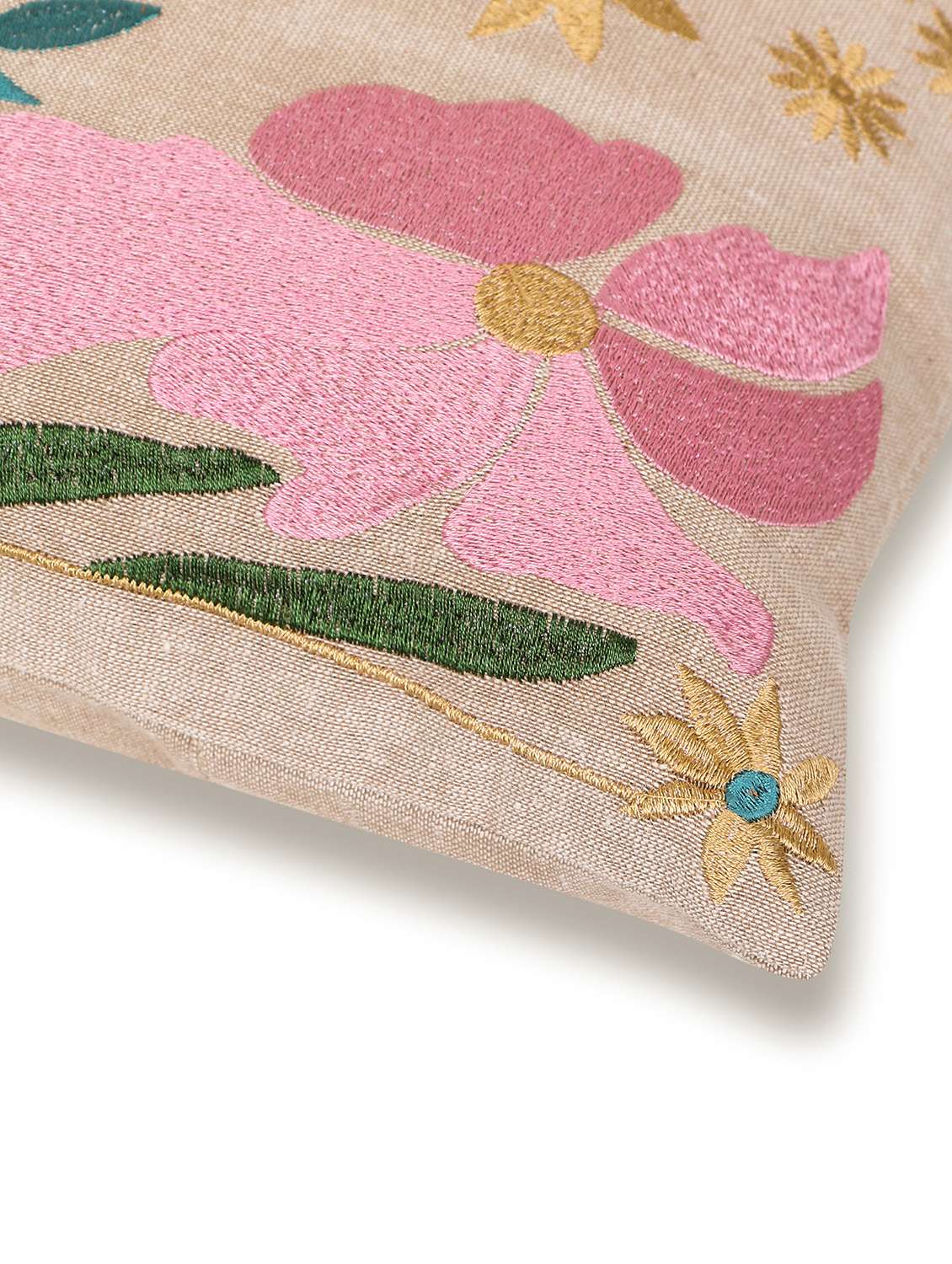 mezposh meadow threads beige cotton embroidered cushion cover (16"x16") - 22580527 -  Standard Image - 5