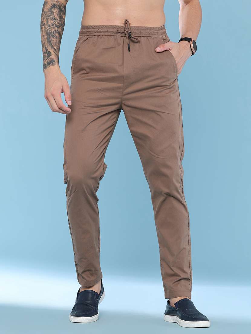 men solid mid rise flat front trouser