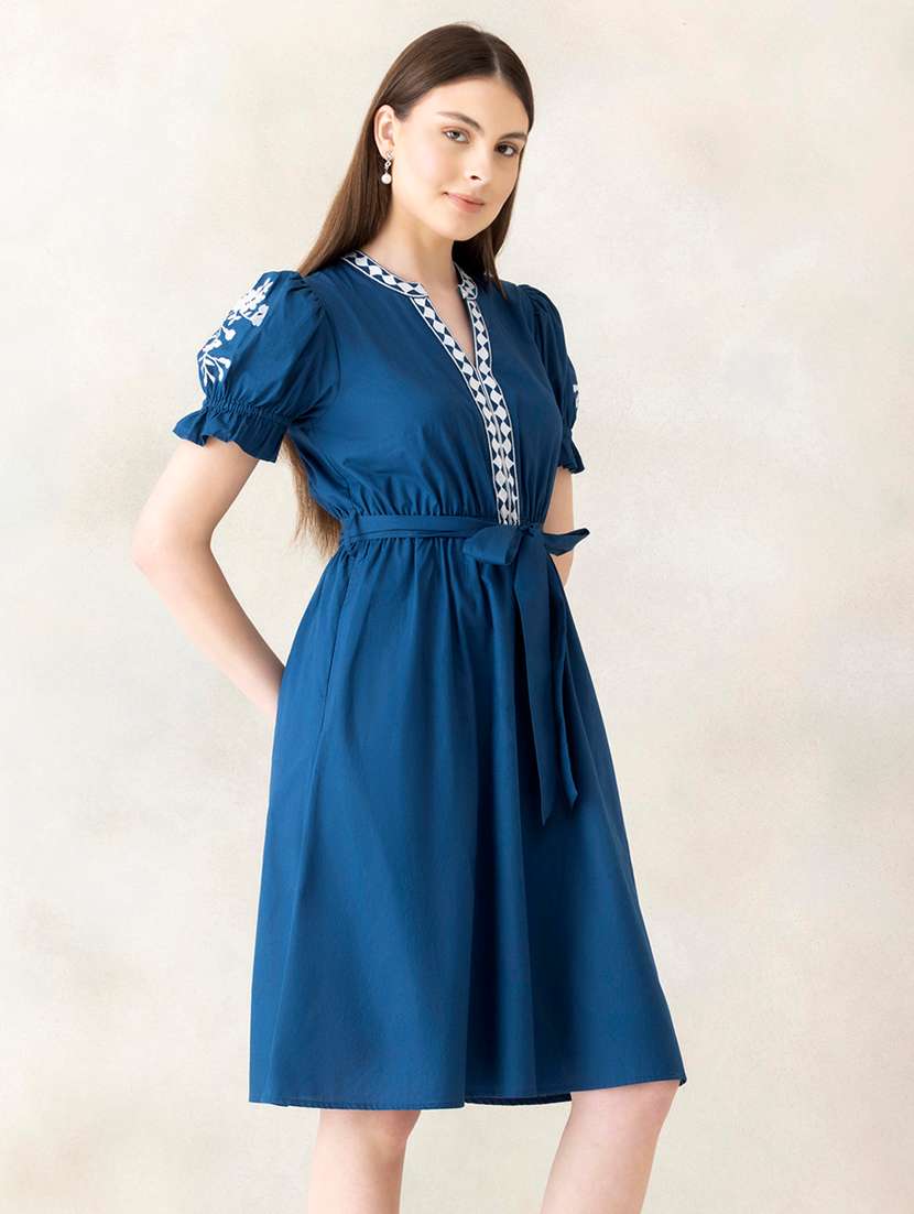 women embroidered puff sleeves a-line dress - 22580541 -  Standard Image - 3