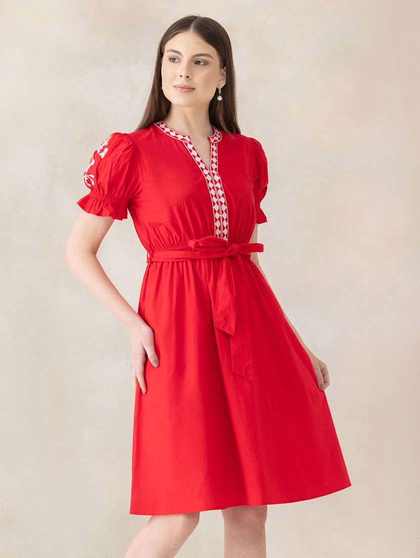 women embroidered puff sleeves a-line dress - 22580543 -  Standard Image - 3