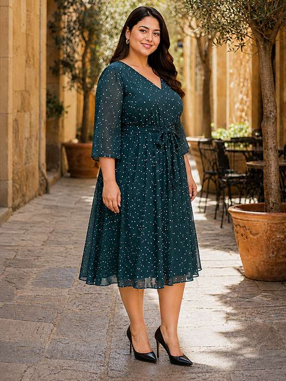 Women Printed Three Quarter Sleeves Fit And Flare Dress - 22580552 -  Standard Image - 3