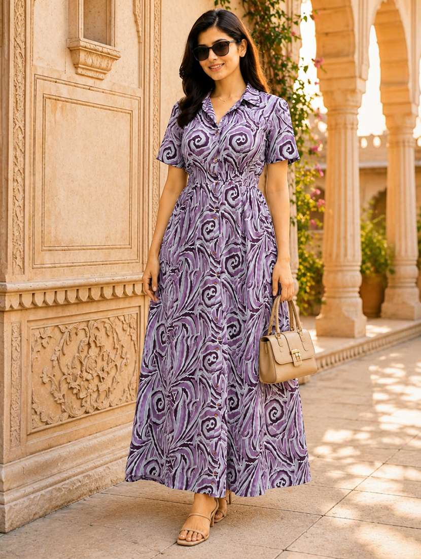 women printed short sleeves fit and flare dress