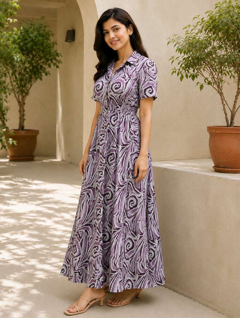 Women Printed Short Sleeves Fit And Flare Dress - 22580564 -  Standard Image - 3