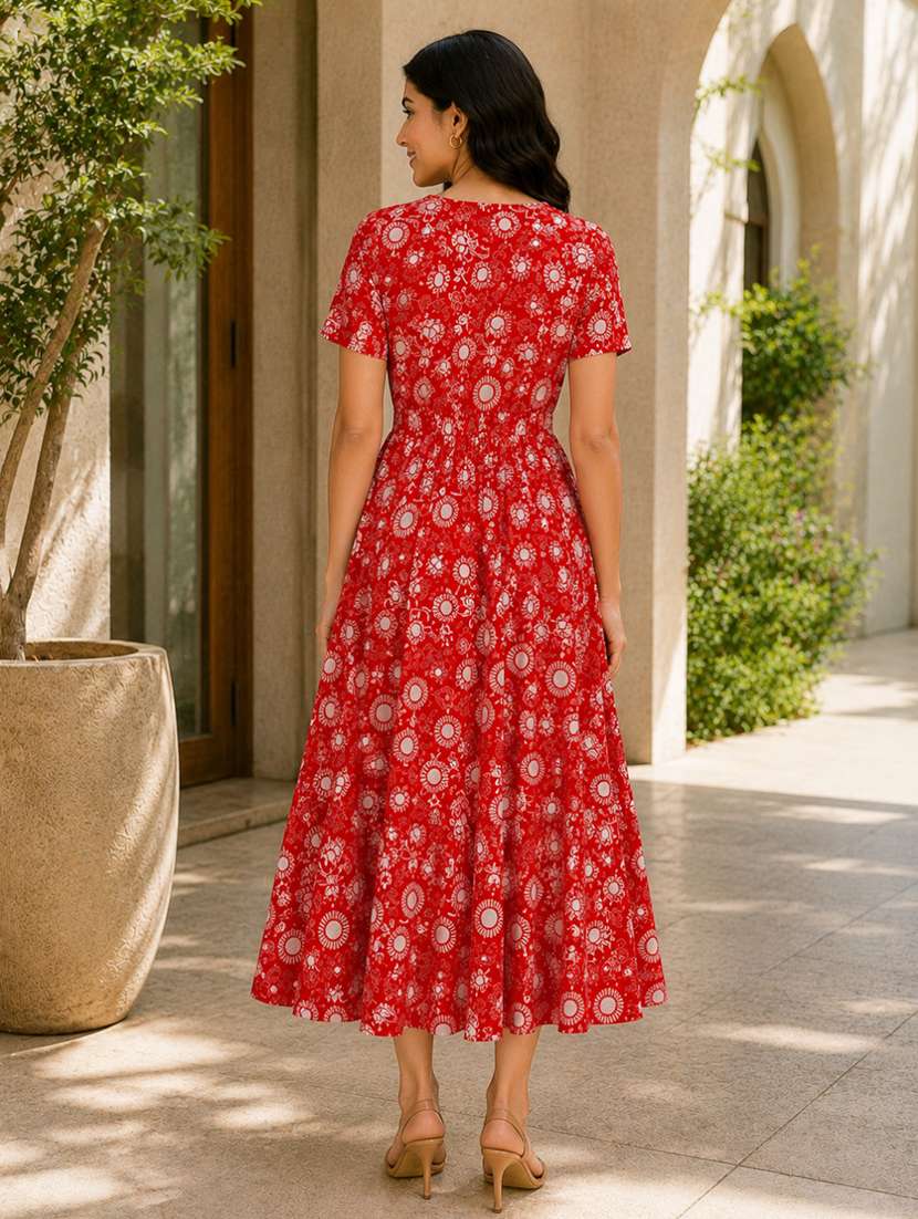 Women Pirnted Short Sleeves Fit And Flare Dress - 22580566 -  Standard Image - 3