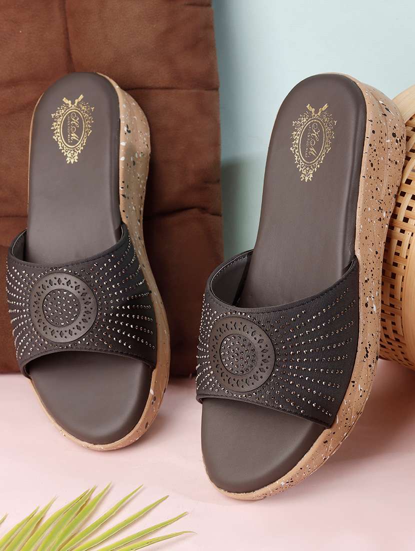 women embellished slip on wedges