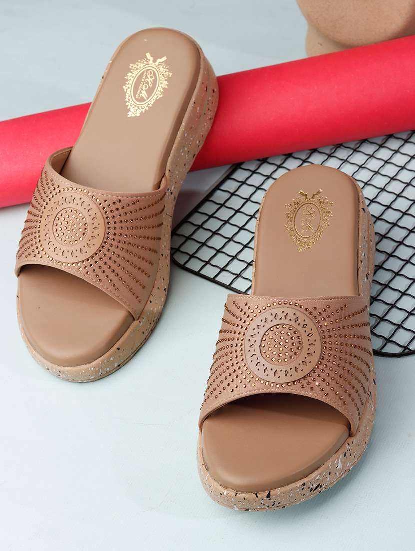 women embellished slip on wedges
