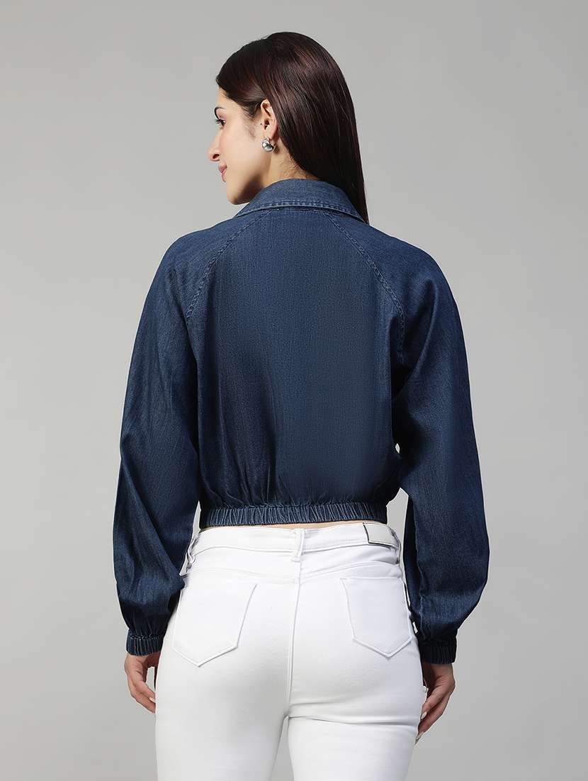 women solid long sleeves crop shirt - 22580590 -  Standard Image - 3