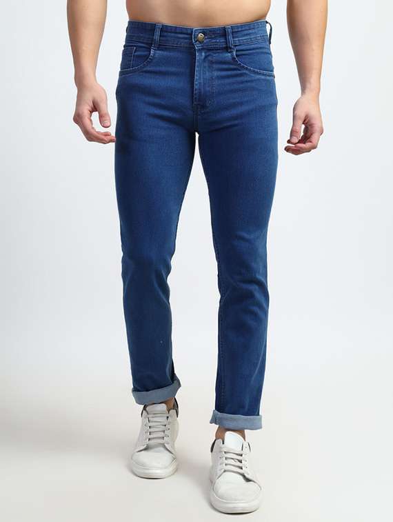 men plain mid rise full length slim fit jeans