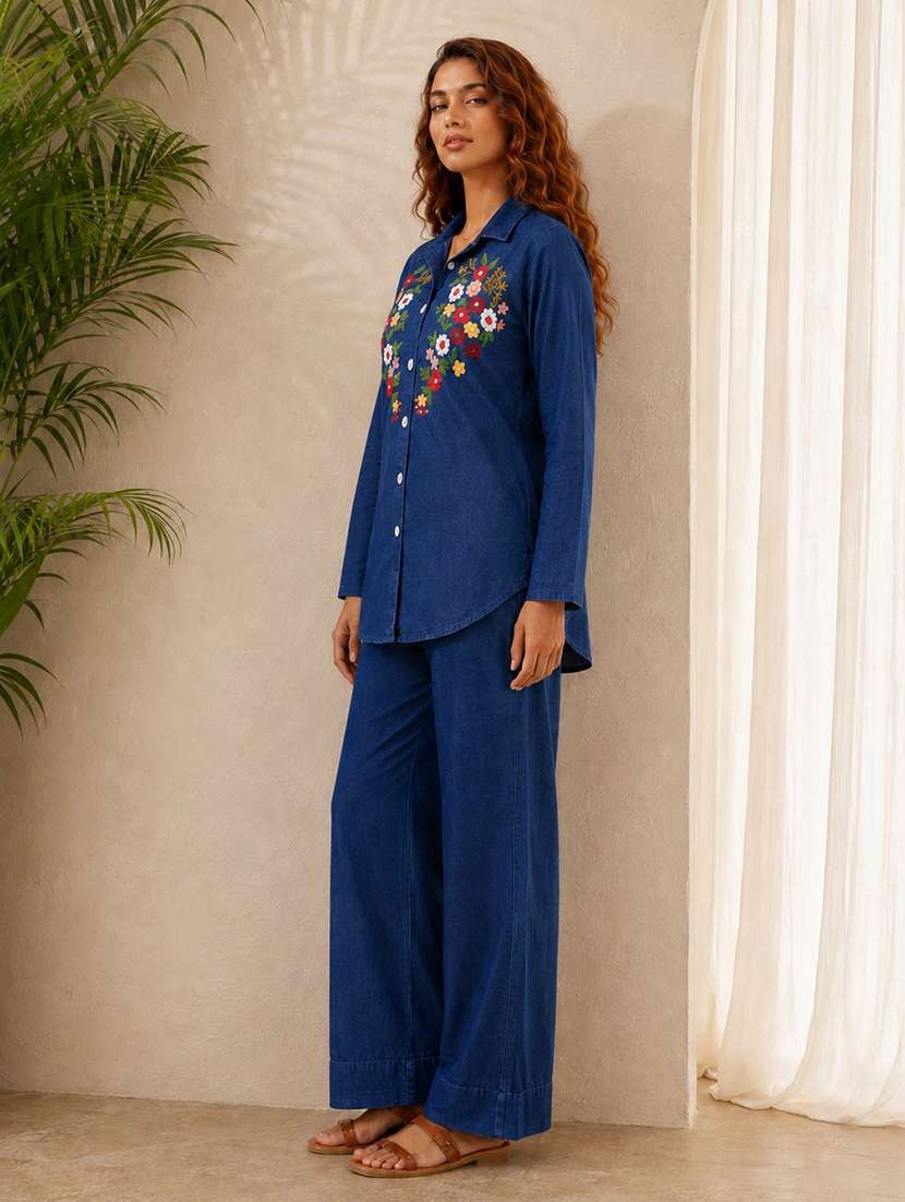 women embroidered long sleeves shirt and trouser co-ord set - 22580640 -  Standard Image - 3