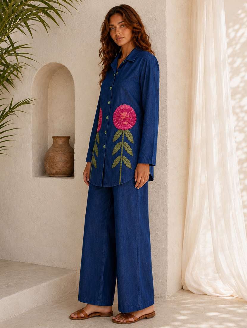 women embroidered long sleeves shirt and trouser co-ord set - 22580644 -  Standard Image - 3