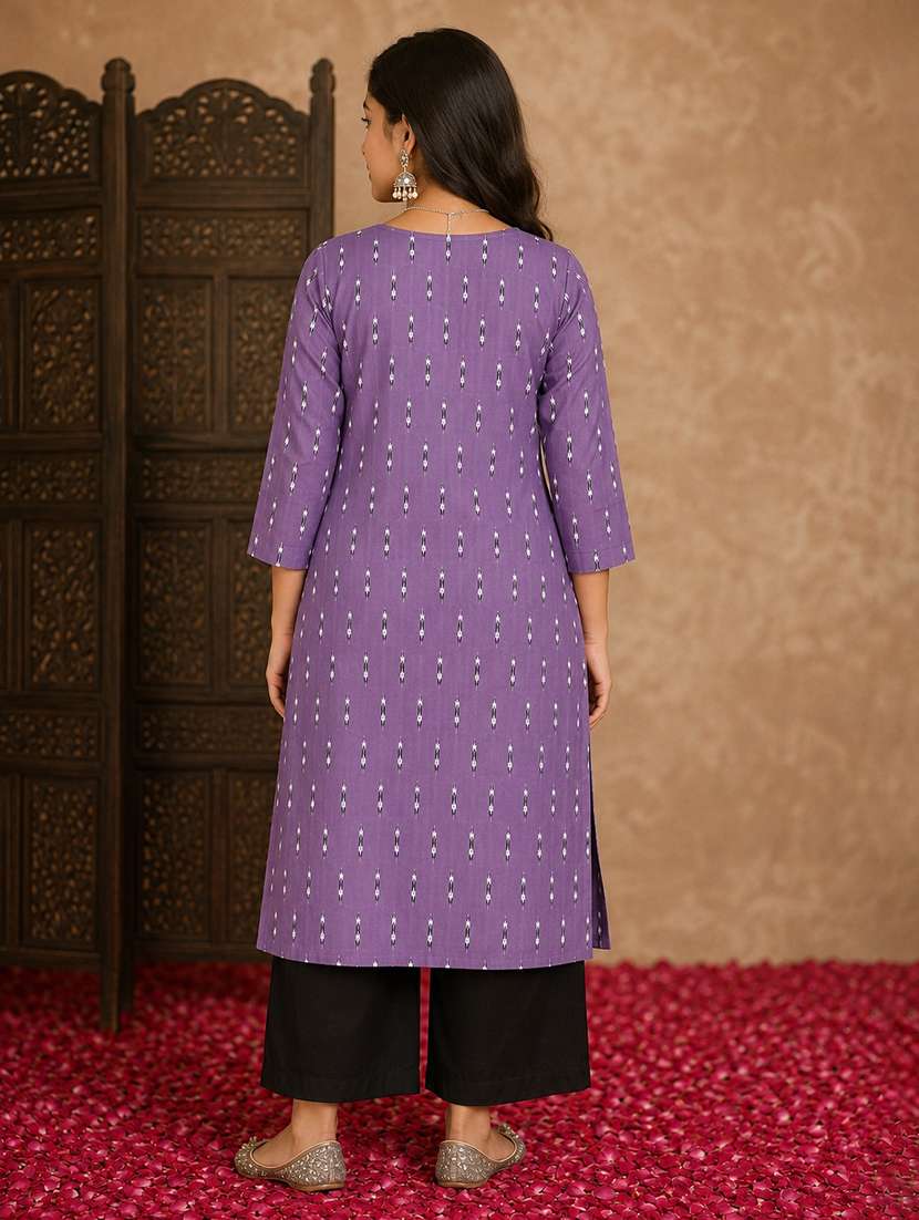 girls printed three quarter sleeves kurta palazzo set - 22580674 -  Standard Image - 3