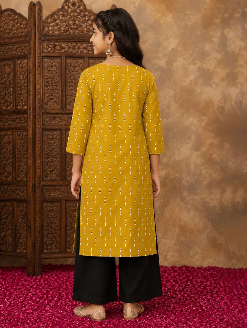 girls printed three quarter sleeves kurta palazzo set - 22580675 -  Standard Image - 3