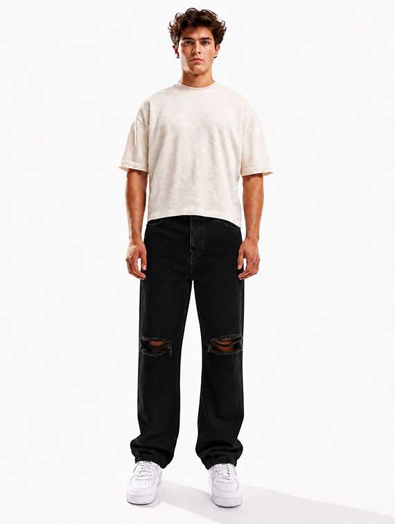 men slash knee mid rise full length baggy jeans - 22580680 -  Standard Image - 5