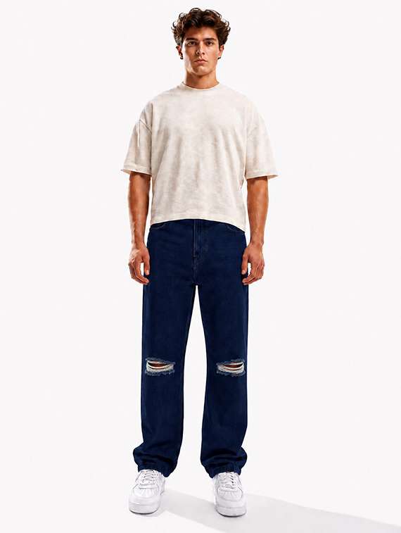 men slash knee mid rise full length baggy jeans - 22580689 -  Standard Image - 5