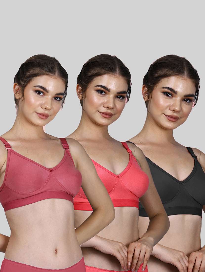 women pack of 3 solid full coverage bra