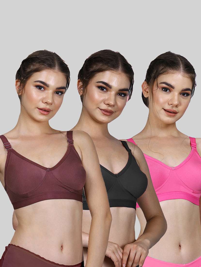 women pack of 3 solid full coverage regular bra