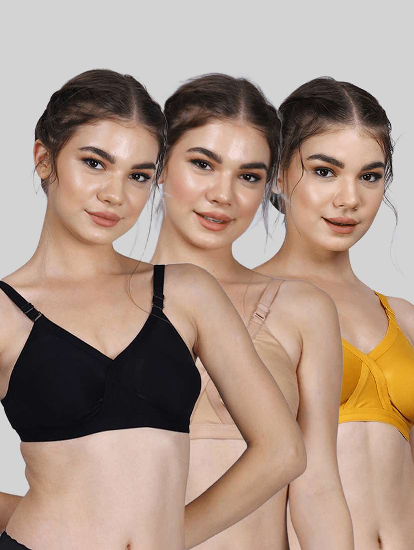 women pack of 3 solid full coverage bra