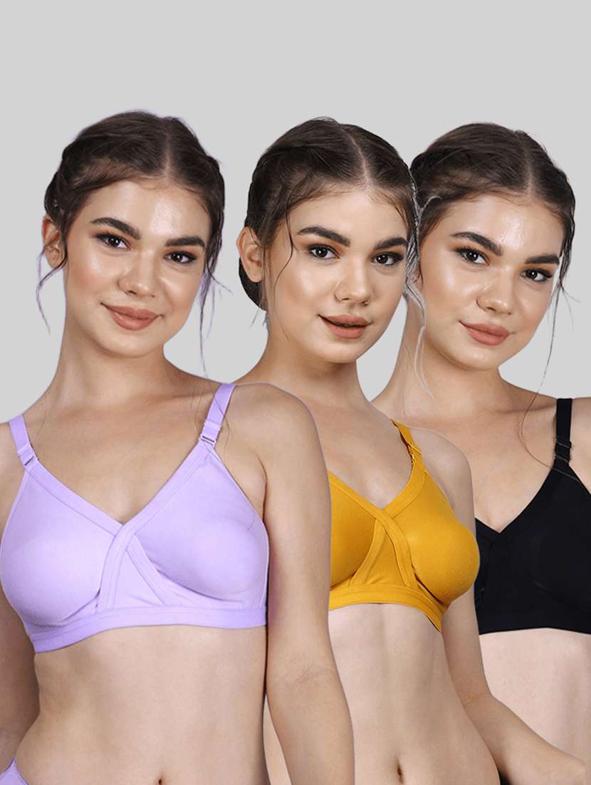 women pack of 3 solid full coverage bra