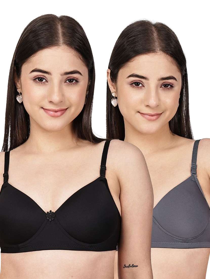women pack of 2 solid three fourth coverage t-shirt bra