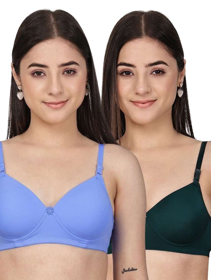 women pack of 2 solid full coverage t-shirt bra