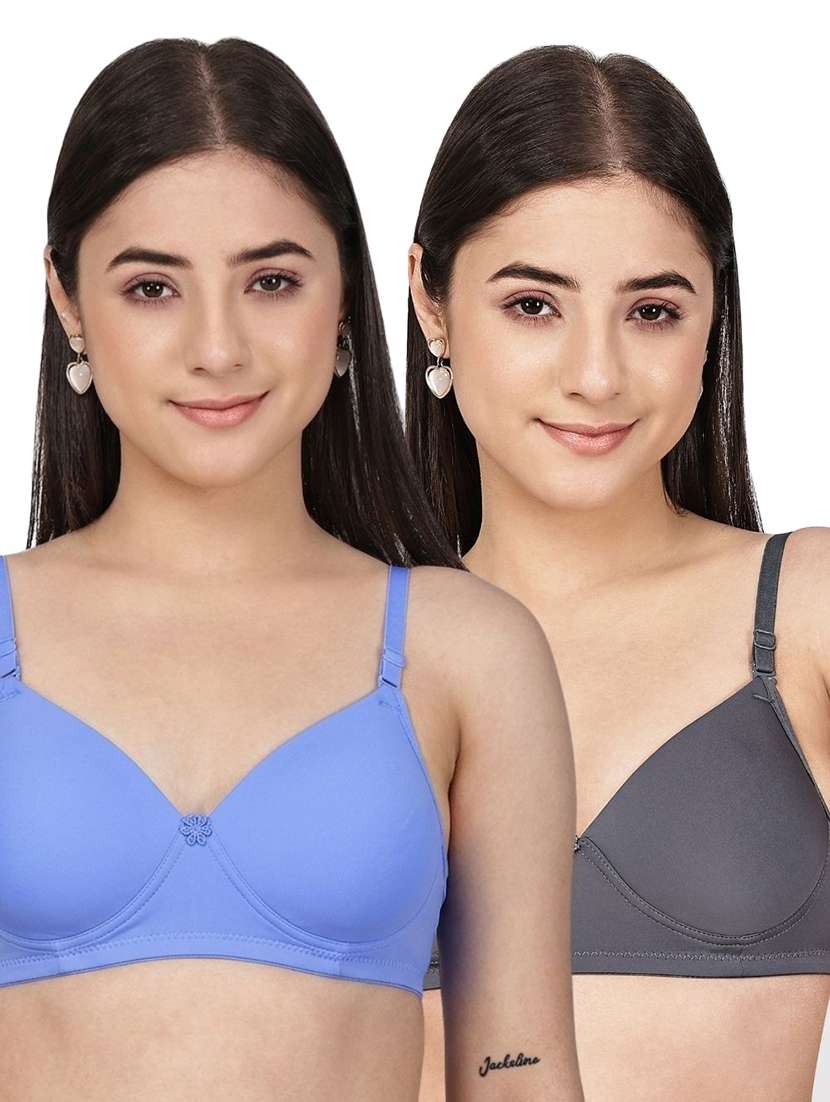 women pack of 2 solid three fourth coverage t-shirt bra