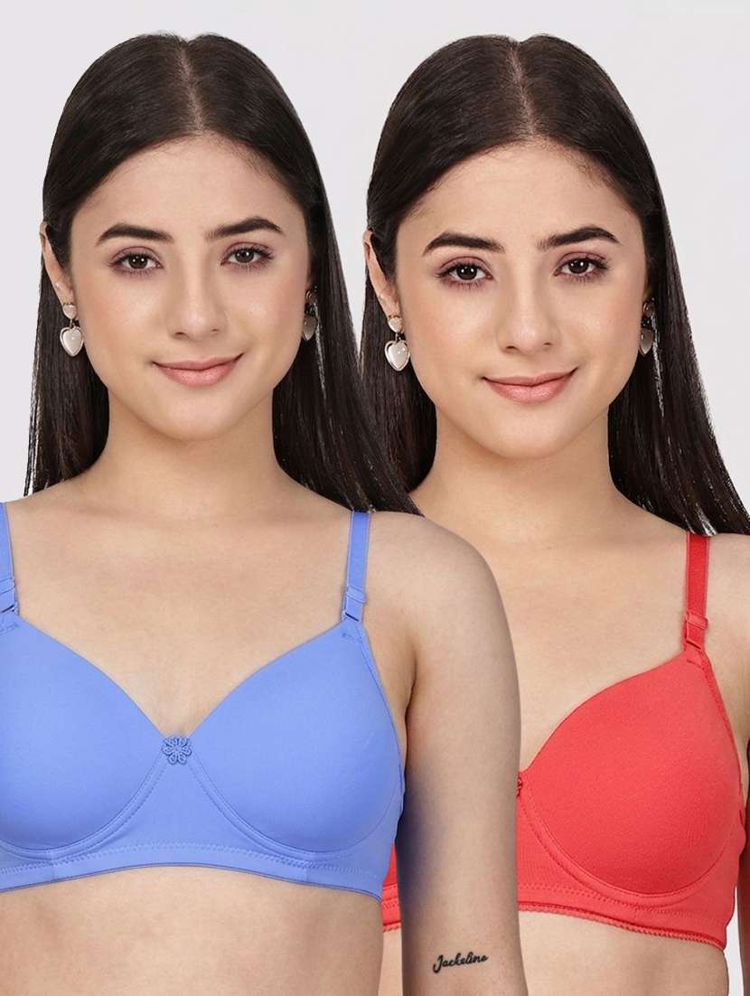 women pack of 2 solid three fourth coverage t-shirt bra