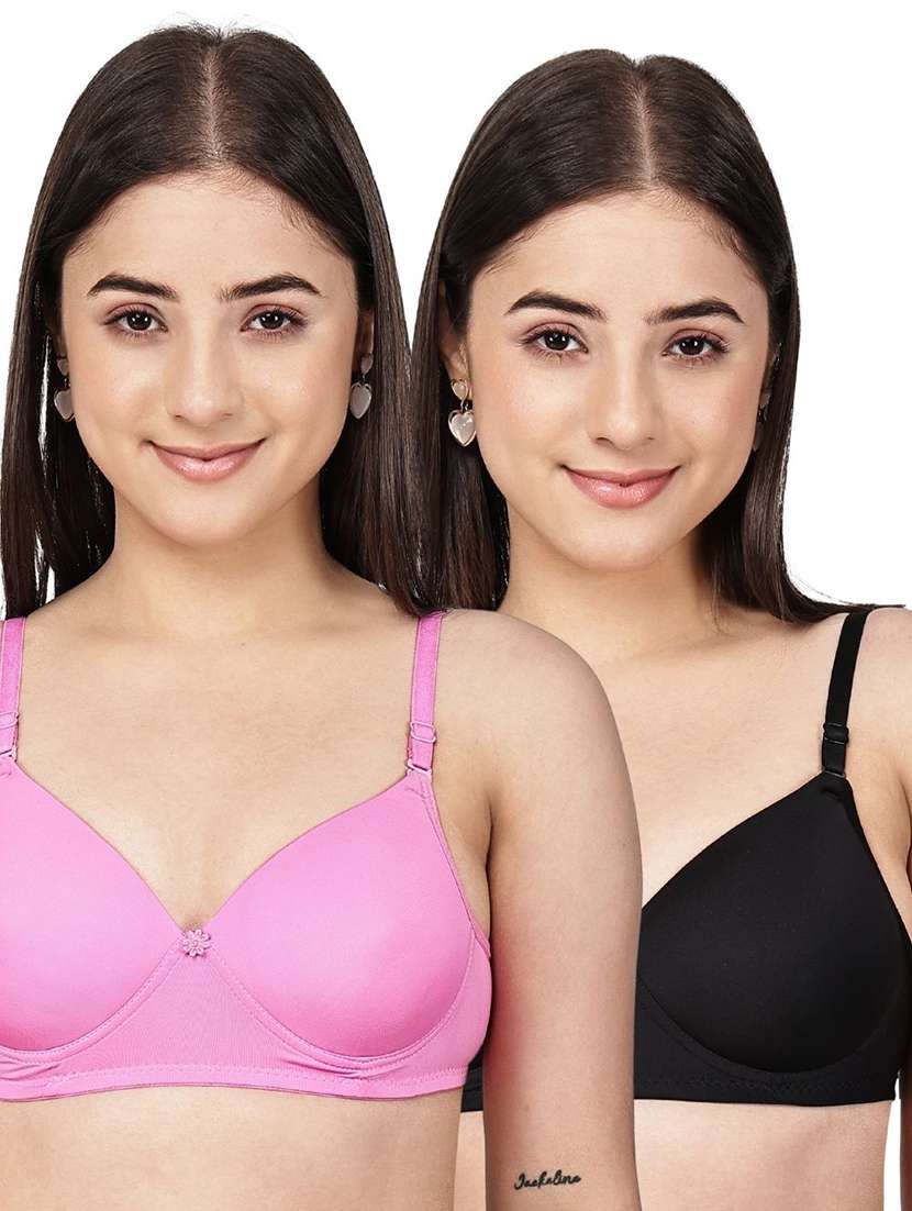 women pack of 2 solid full coverage t-shirt bra